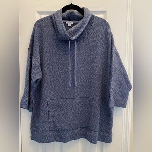 Pure Jill - Cowl neck -  blue shirt with kangaroo pocket and 3/4 sleeves - M